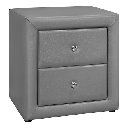 Monarch Specialties Bedroom Accent, Nightstand, End, Side, Lamp, Bedroom, Upholstered, Pu Leather Look, Grey I 5602